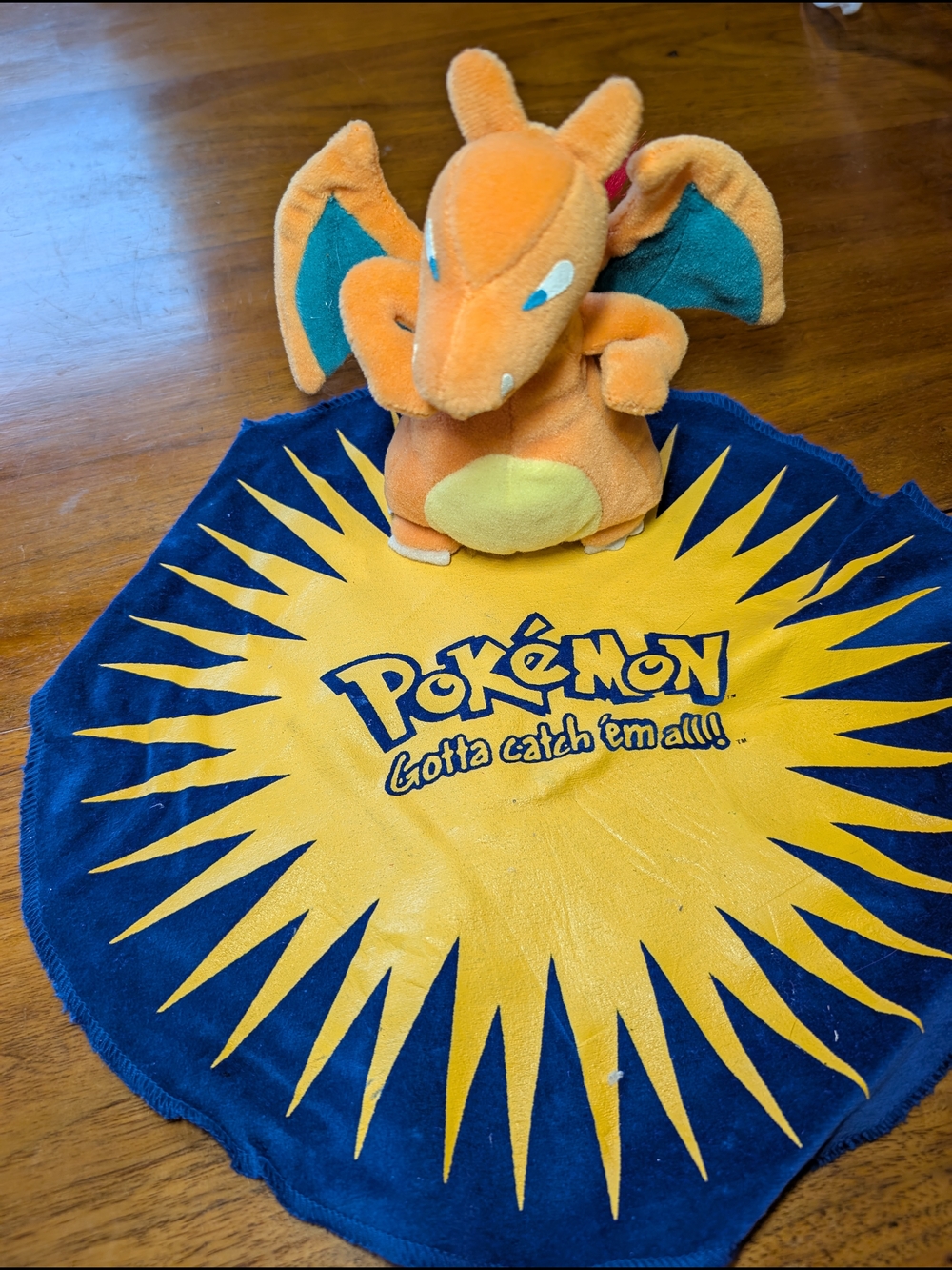 Vintage 90's Pokémon Collection With Charizard Plush with Yellow & Navy Sun Mat